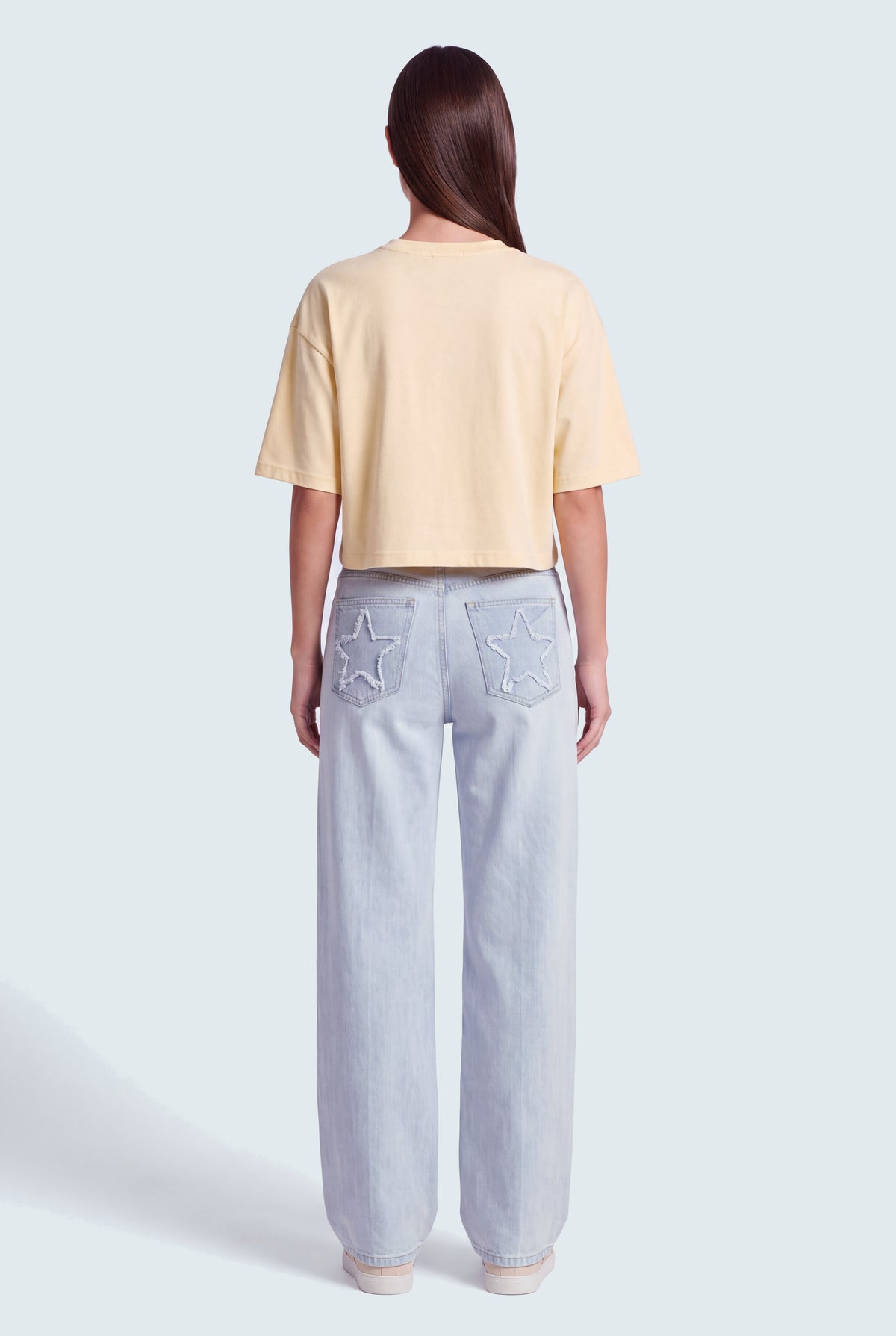 Star Detail Light Blue Mid Rise Wide Leg Jeans - Hustle N Holla