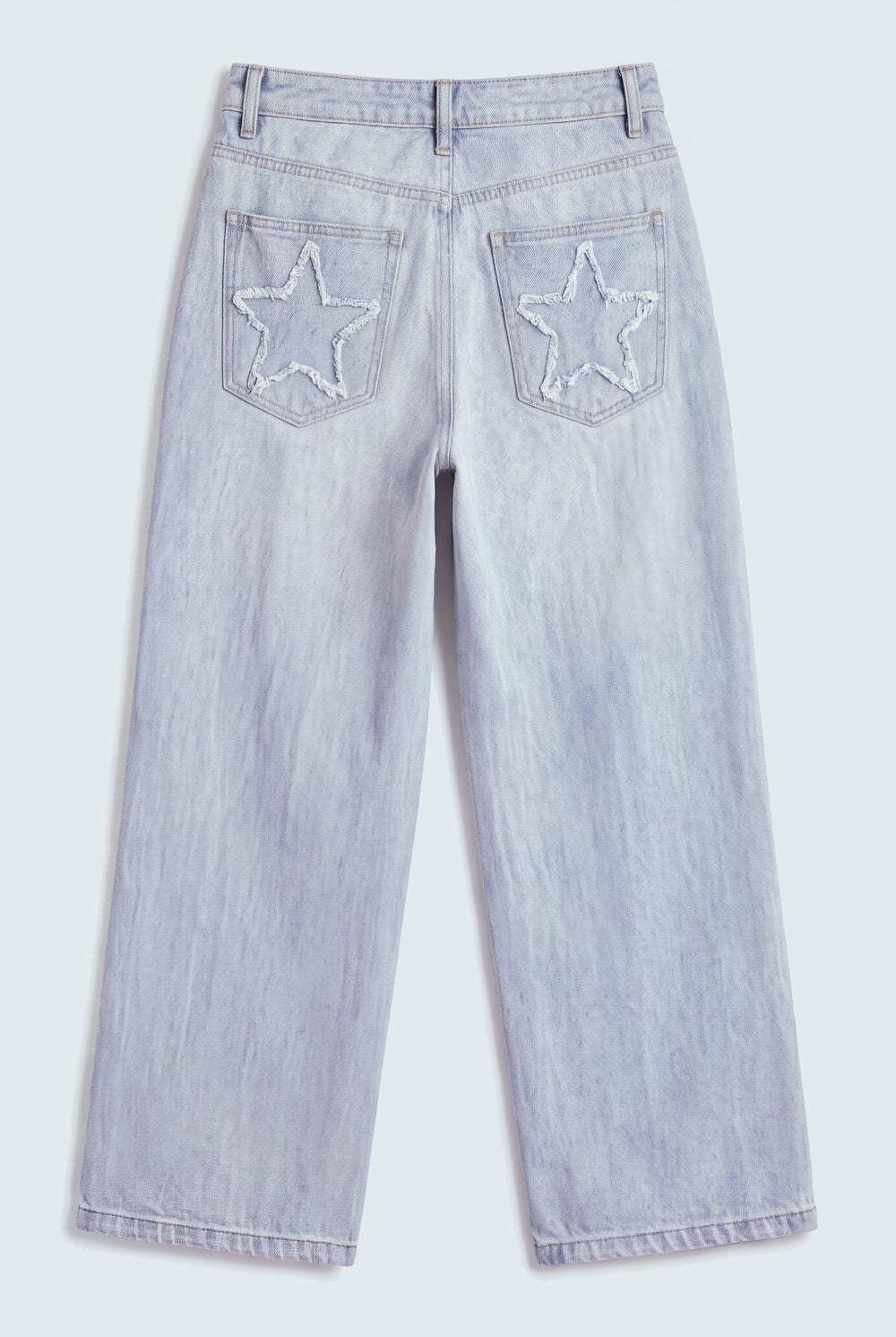 Star Detail Light Blue Mid Rise Wide Leg Jeans - Hustle N Holla
