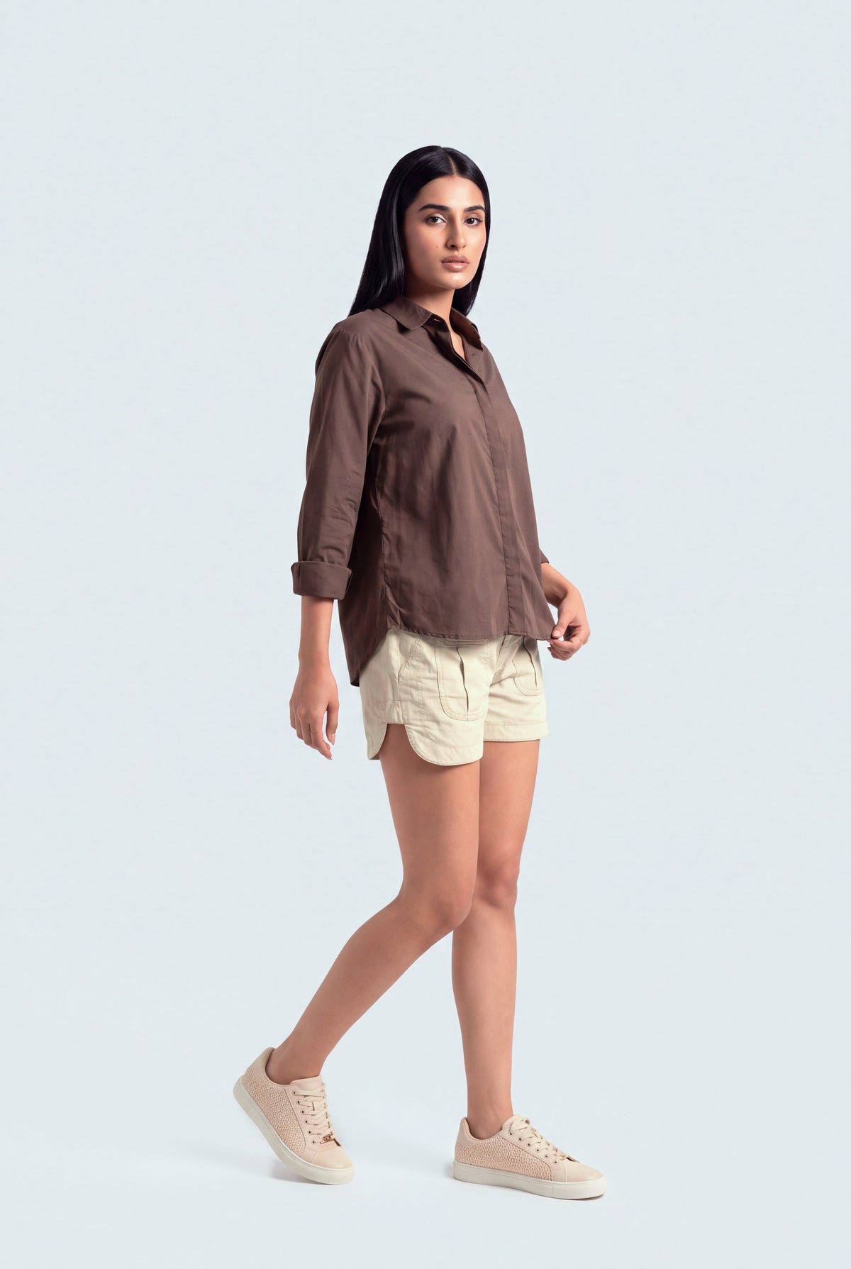 Stone Mini Canvas Shorts - Front View - Hustle N Holla