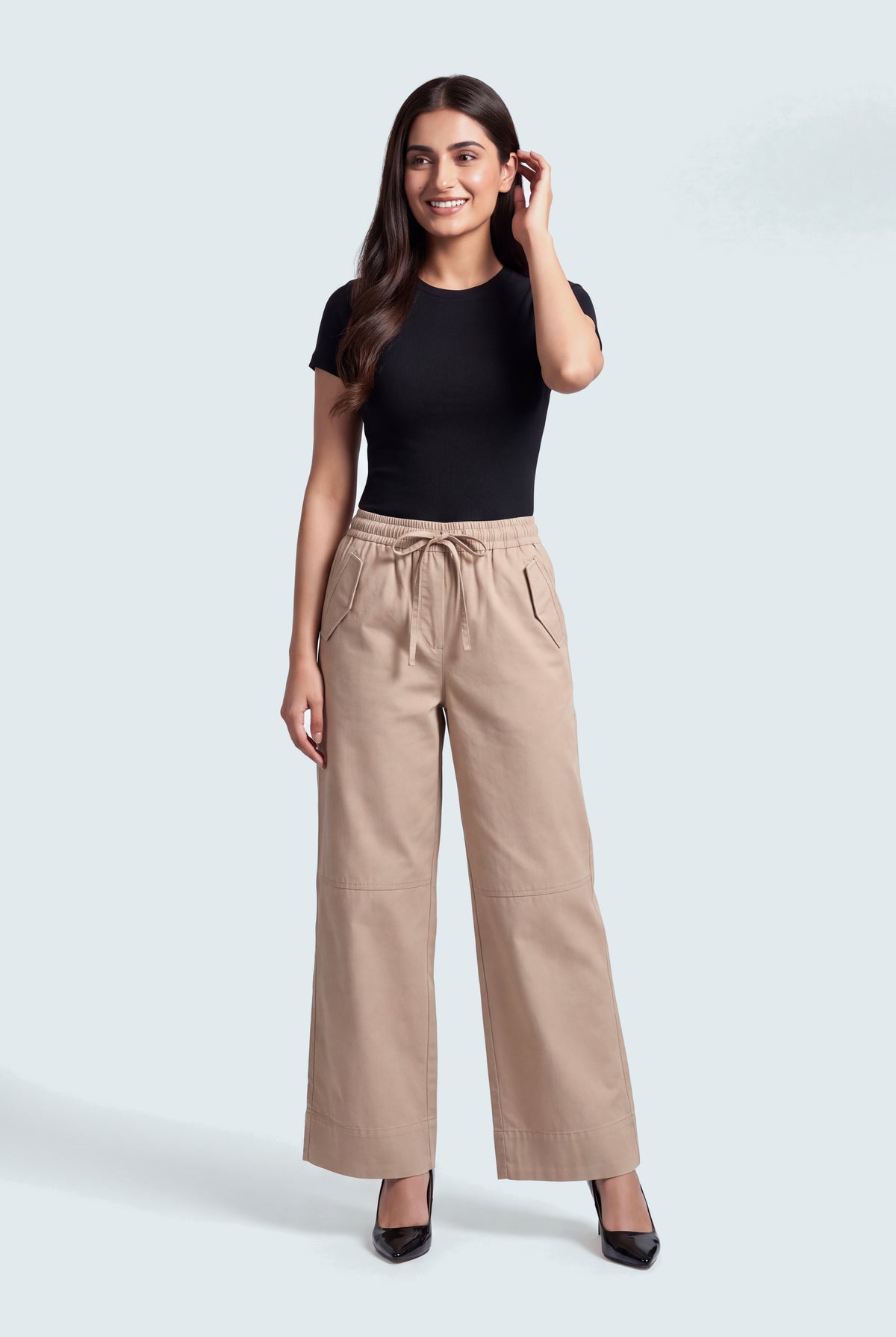 Stone Wash Draw String Waist & Hem Wide Leg Jeans - Hustle N Holla
