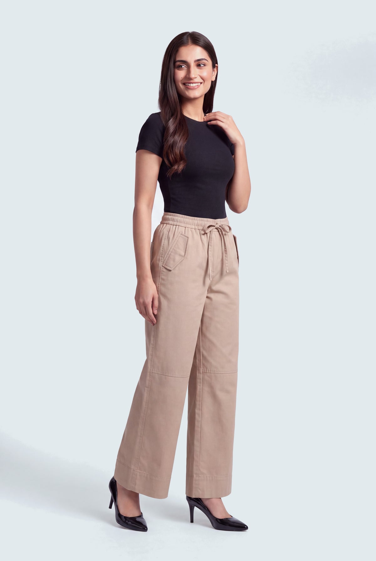 Stone Wash Draw String Waist & Hem Wide Leg Jeans - Hustle N Holla