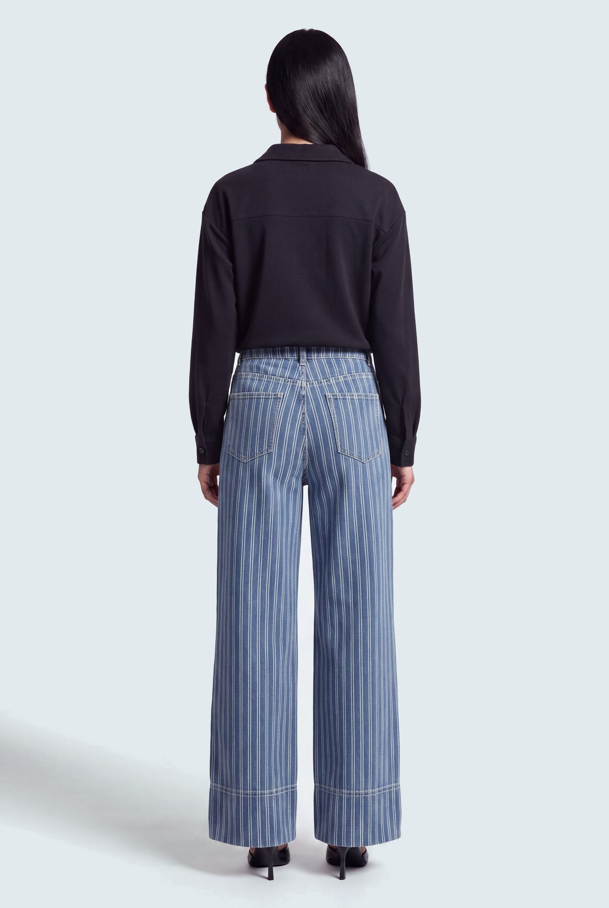Striped Mid Blue Wide Leg Jeans - Hustle N Holla