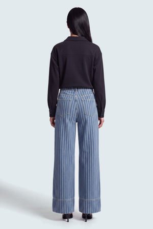Striped Mid Blue Wide Leg Jeans - Hustle N Holla