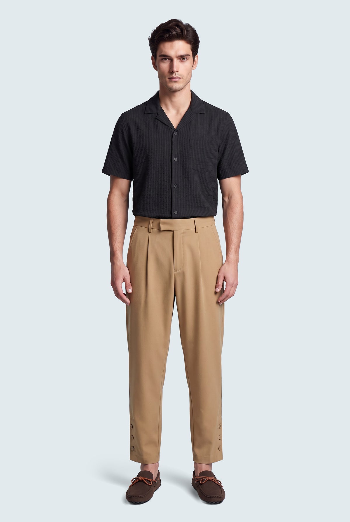 Tan Loose Fit Premium Trousers - Front View - Hustle N Holla
