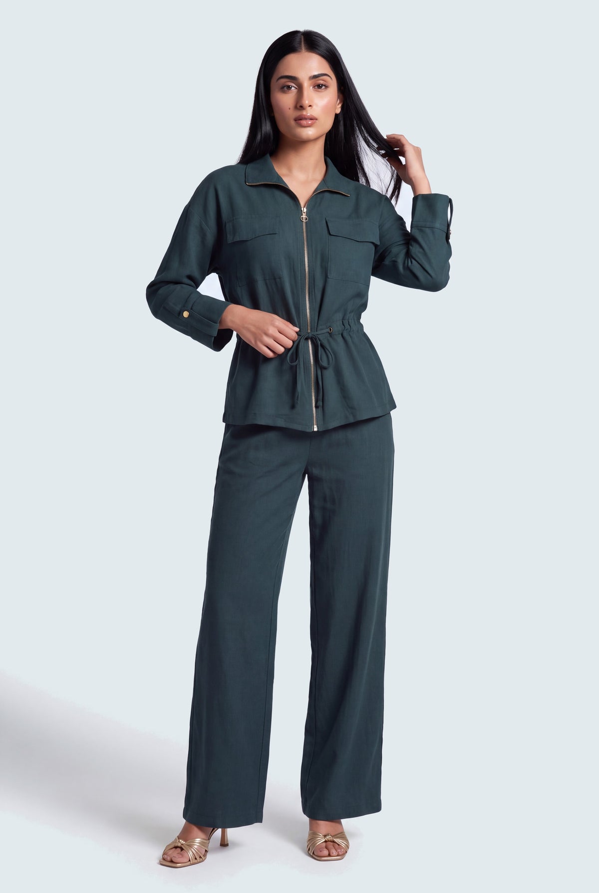 Teal Front Zipper Relaxed Fit Collared Top - Hustle N Holla