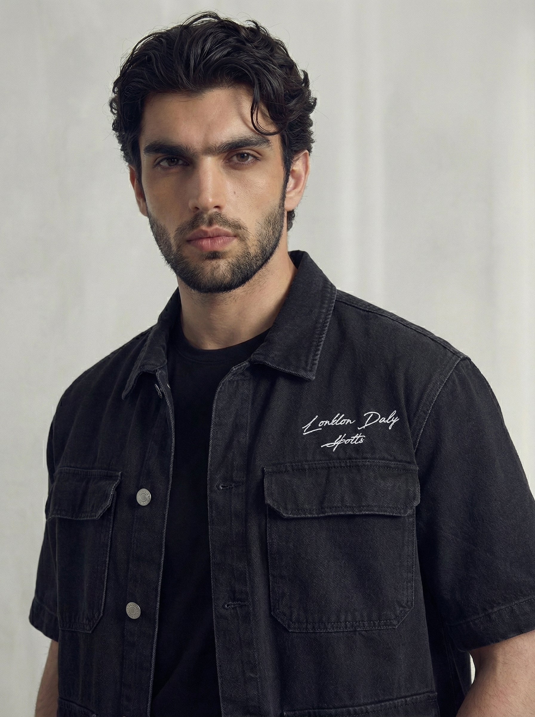 Black Relaxed Fit Utility Denim Shirt - Hustle N Holla