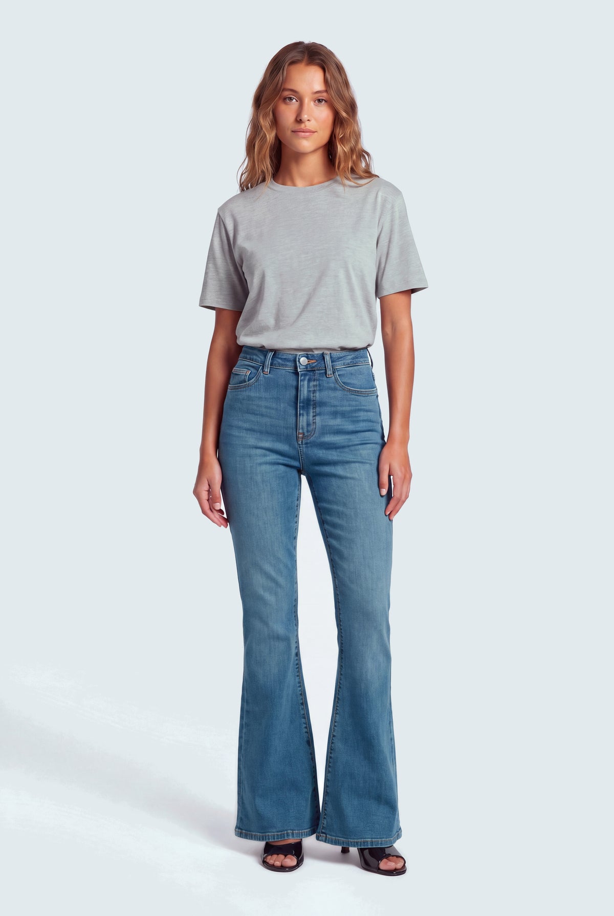 TUMMY SHAPER Mid Blue High Rise Flared Jeans - Hustle N Holla