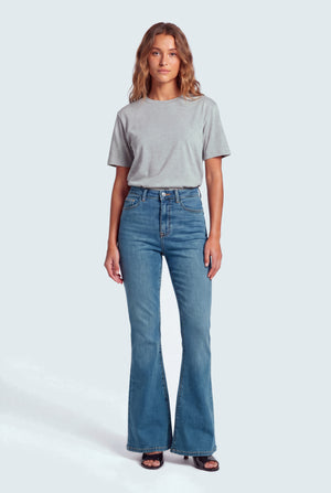 TUMMY SHAPER Mid Blue High Rise Flared Jeans - Hustle N Holla