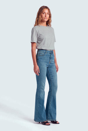 TUMMY SHAPER Mid Blue High Rise Flared Jeans - Hustle N Holla