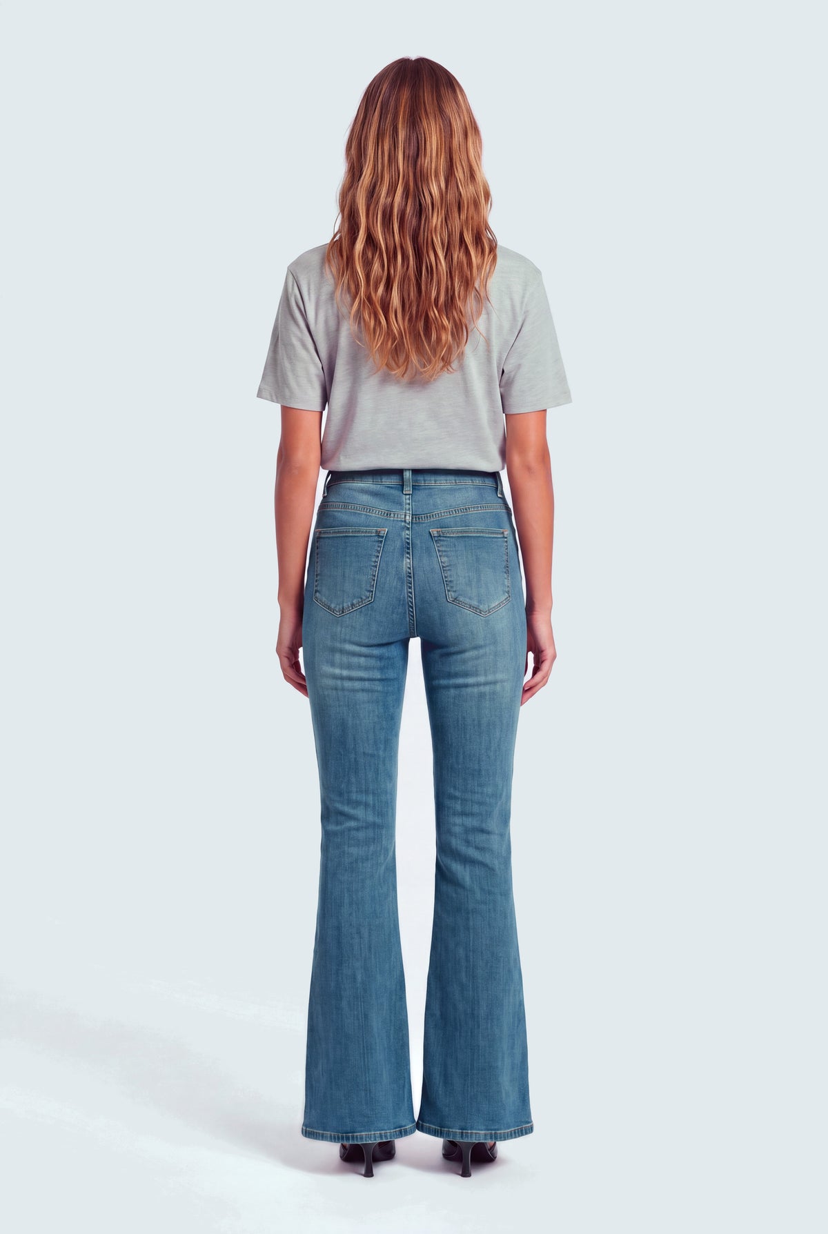 TUMMY SHAPER Mid Blue High Rise Flared Jeans - Hustle N Holla