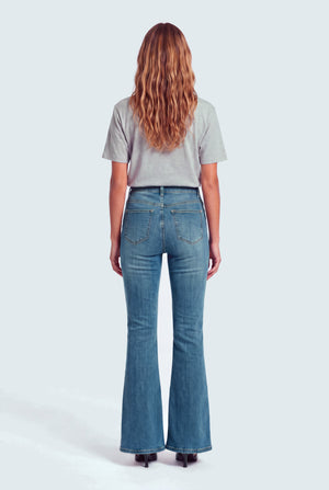 TUMMY SHAPER Mid Blue High Rise Flared Jeans - Hustle N Holla