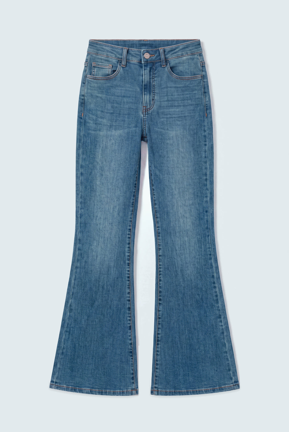TUMMY SHAPER Mid Blue High Rise Flared Jeans - Hustle N Holla