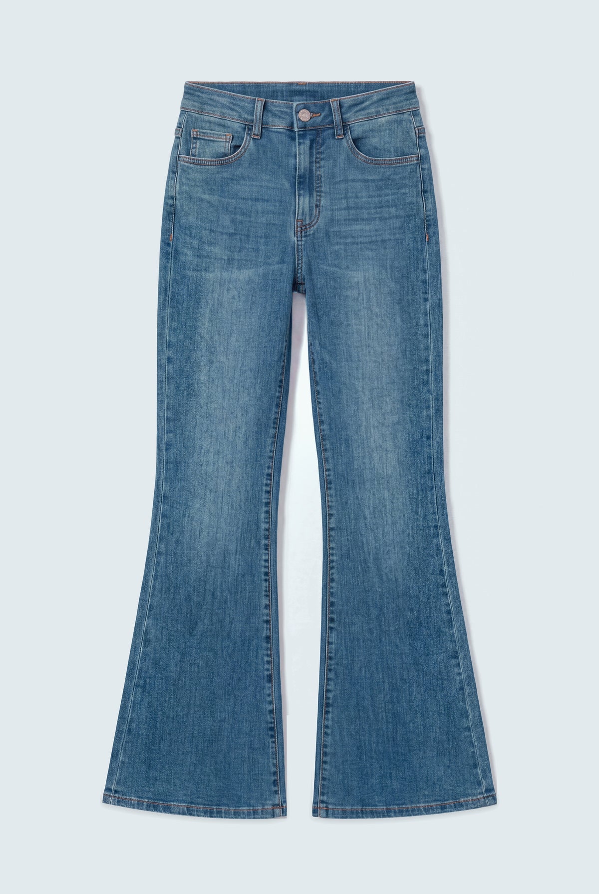 TUMMY SHAPER Mid Blue High Rise Flared Jeans - Hustle N Holla