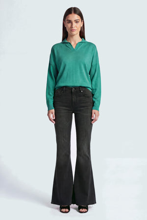 TUMMY SHAPER Wash Black Mid Rise Flared Jeans - Hustle N Holla