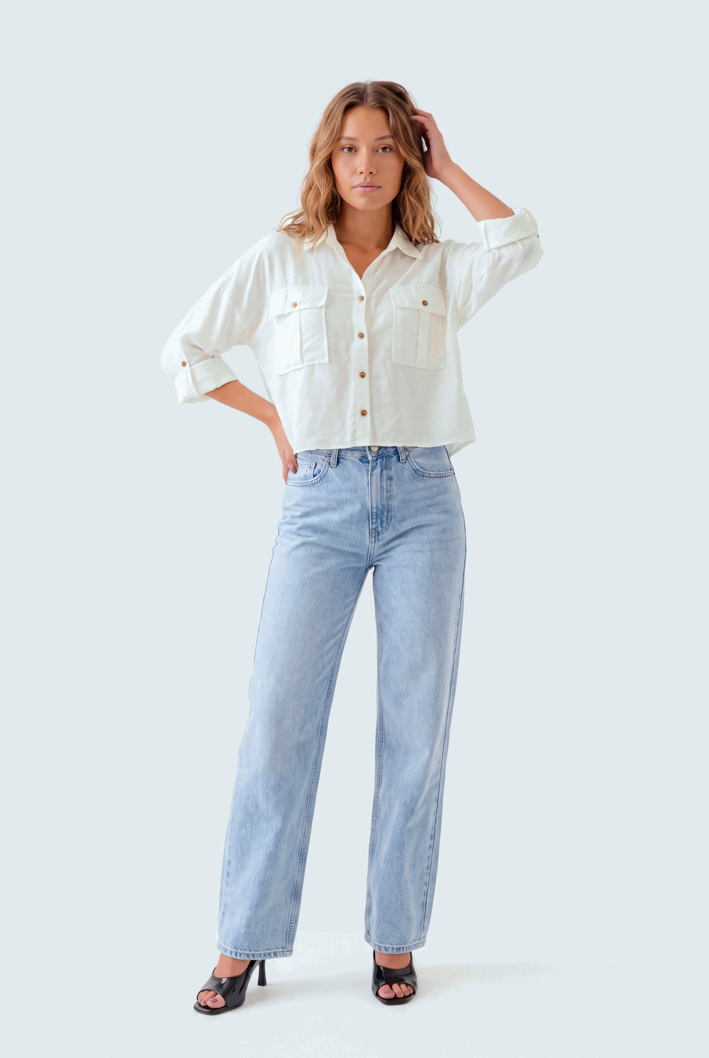 White Cotton Relaxed Fit Crop Button Down Shirt - Hustle N Holla