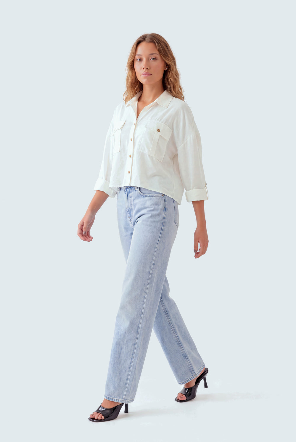 White Cotton Relaxed Fit Crop Button Down Shirt - Hustle N Holla