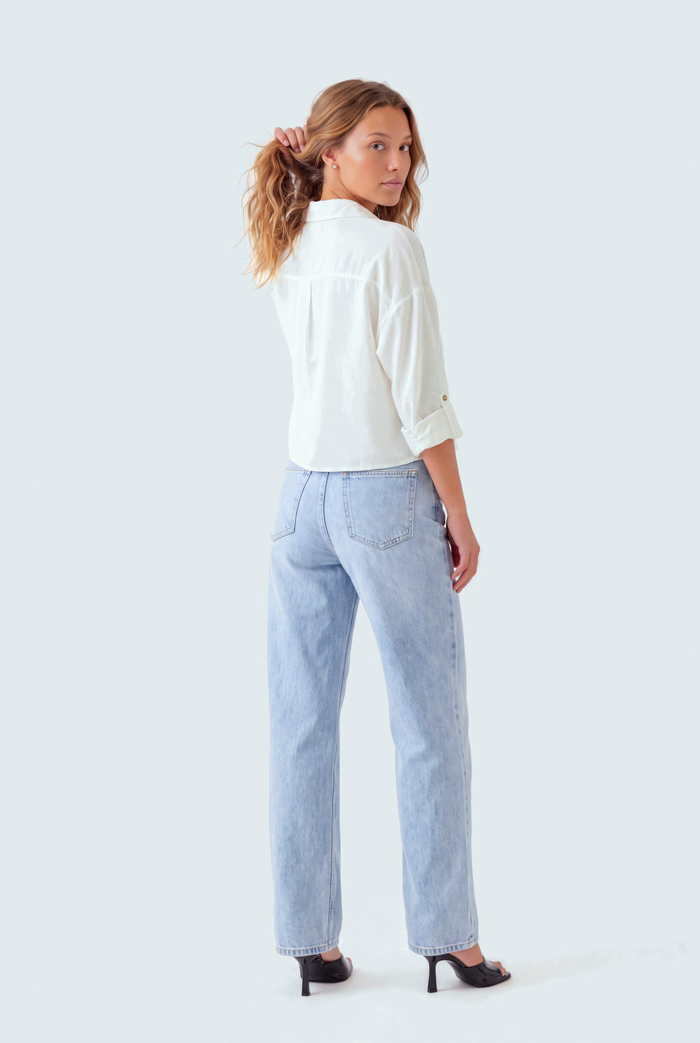 White Cotton Relaxed Fit Crop Button Down Shirt - Hustle N Holla