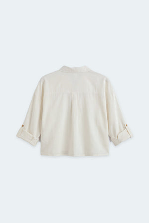 White Cotton Relaxed Fit Crop Button Down Shirt - Hustle N Holla