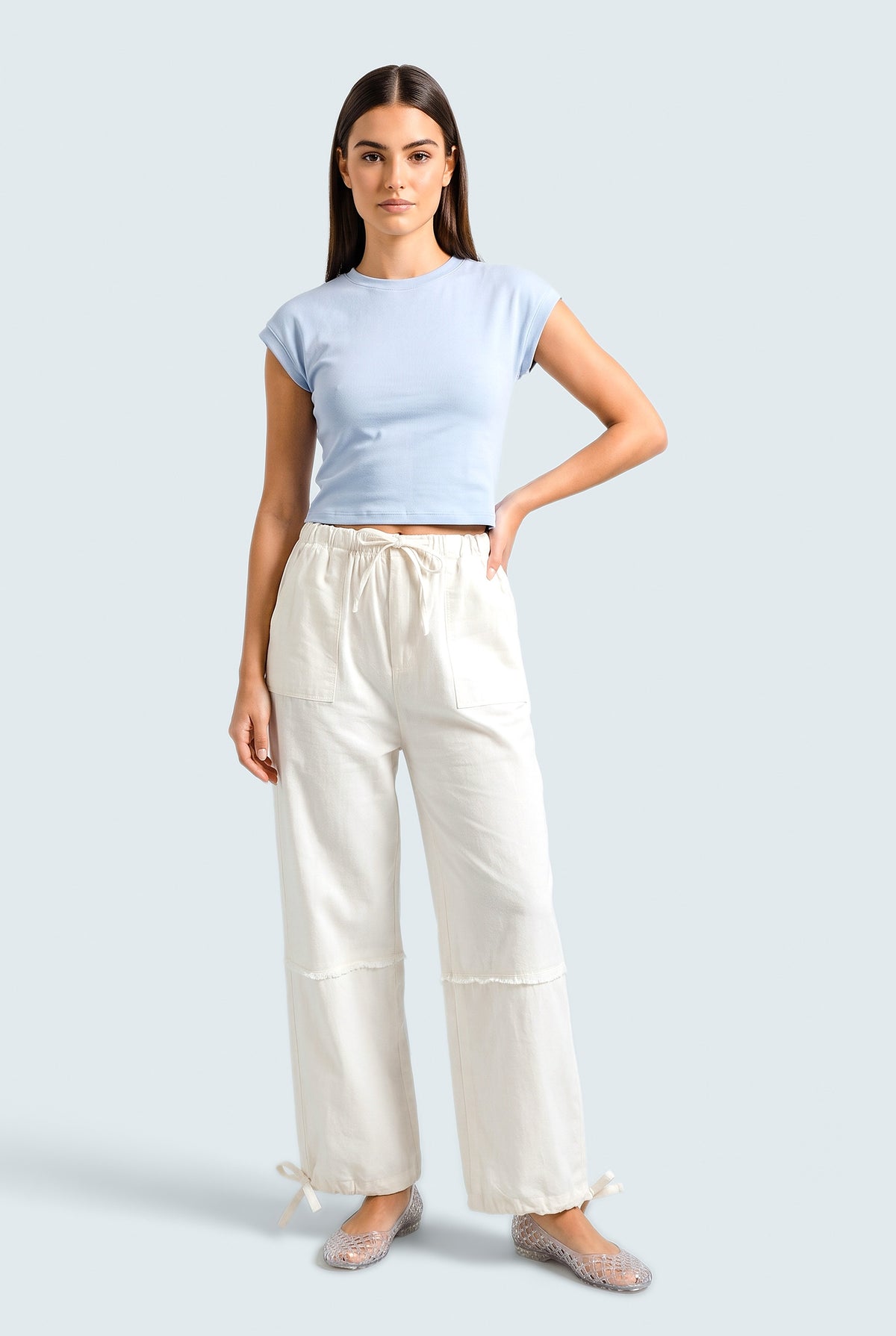 White High Waisted Trousers - Front View - Hustle N Holla