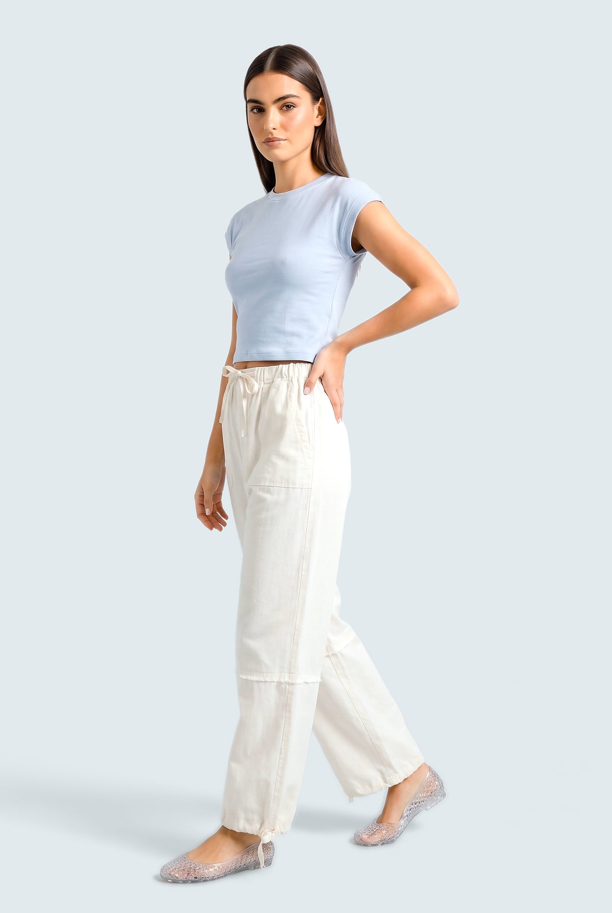 White High Waisted Trousers - Front View - Hustle N Holla