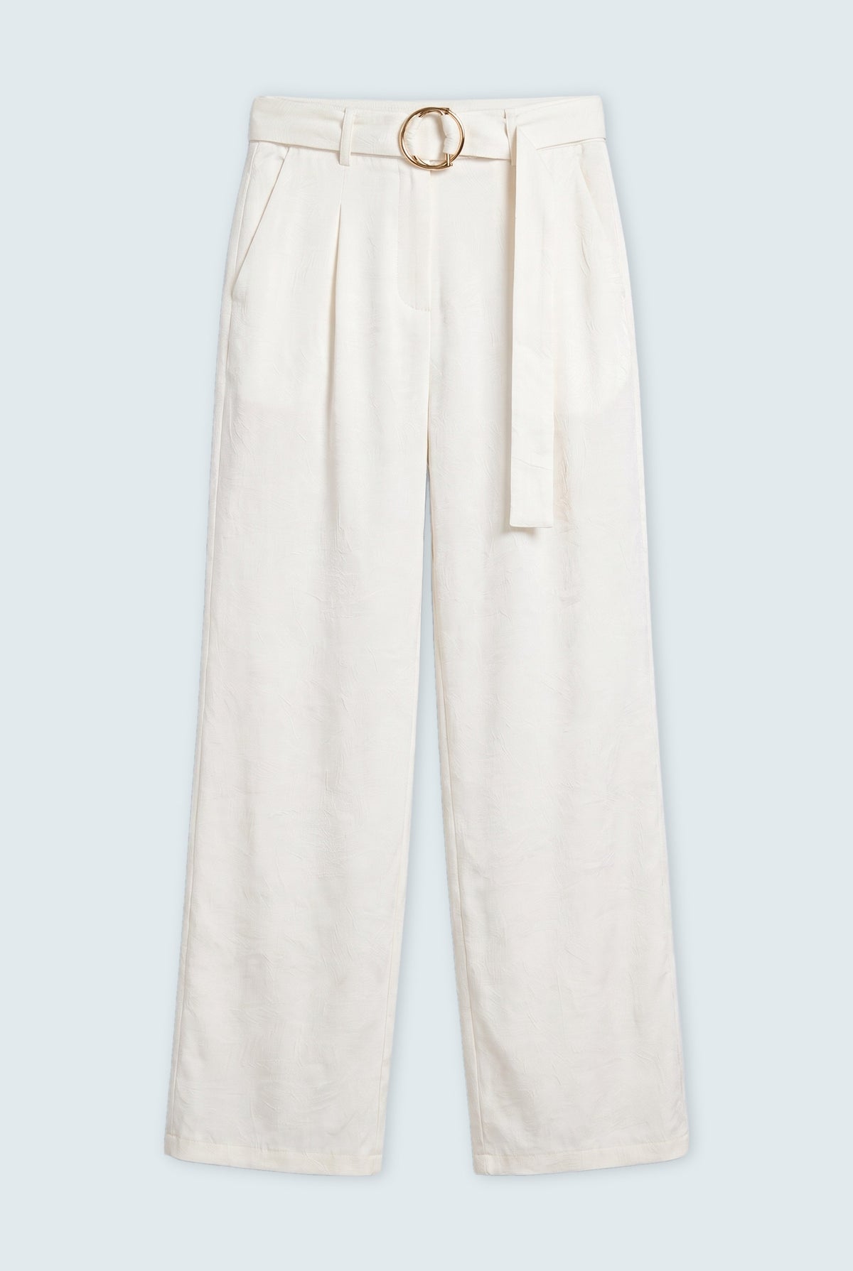 White Pearl Textured Wide Leg Tailored Trousers - Front Flat Lay - Hustle N Holla