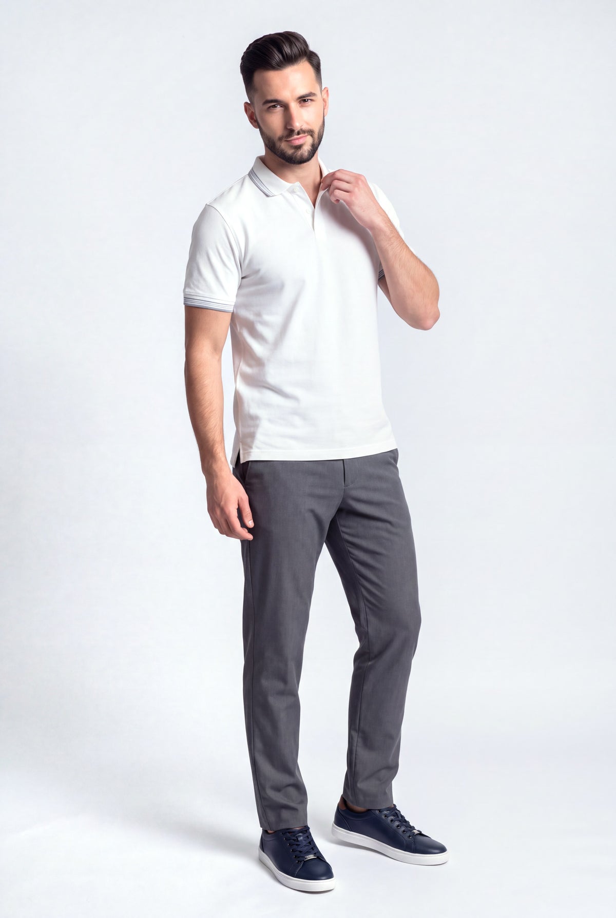 White Polo With Contrast Collar Detail - Hustle N Holla