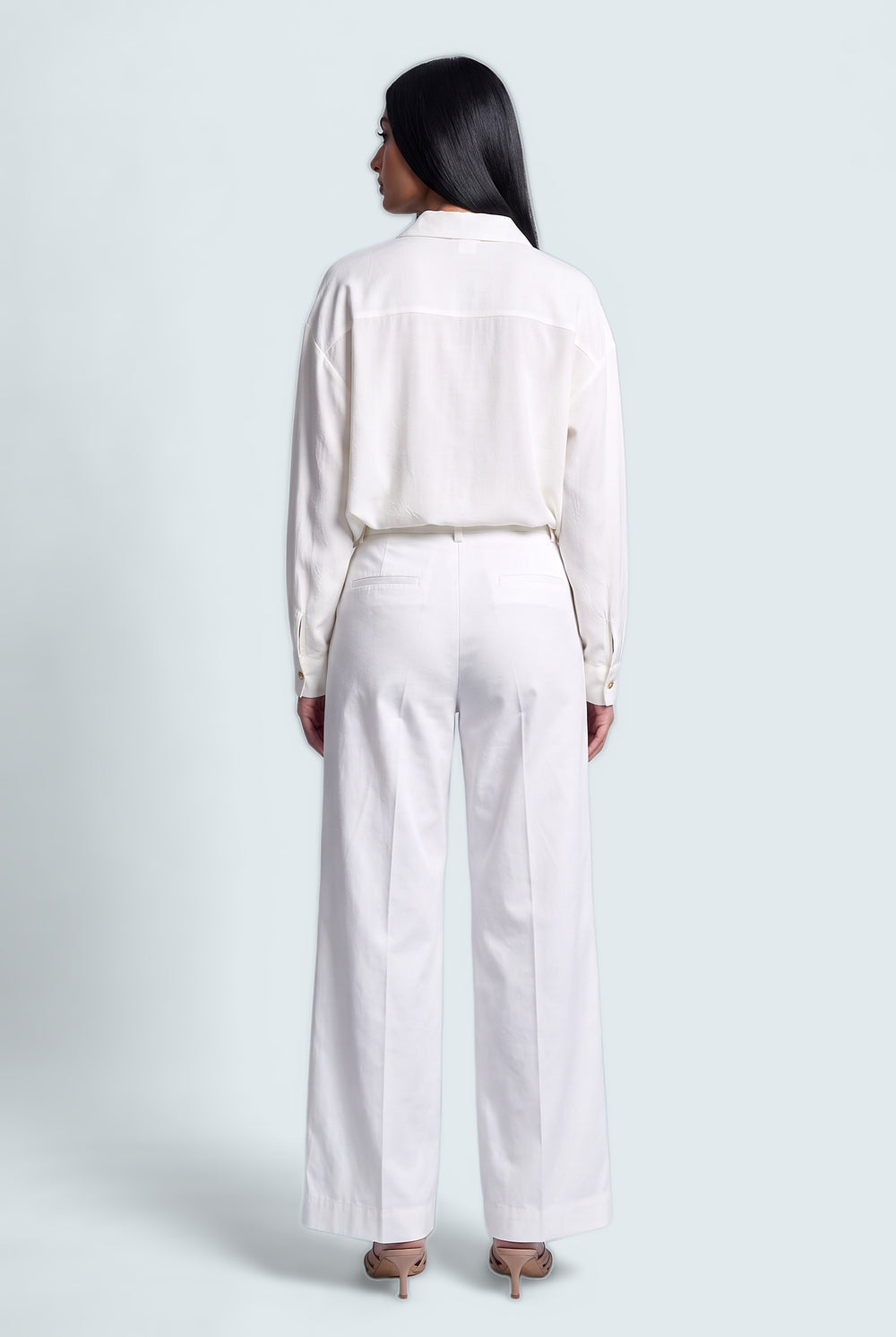 White Wide Leg Trousers - Back View - Hustle N Holla