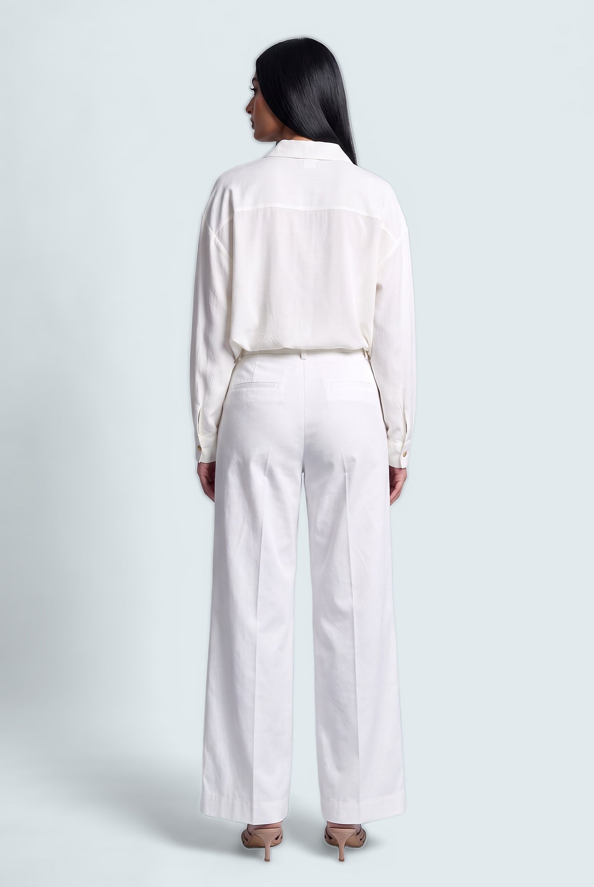 White Wide Leg Trousers - Back View - Hustle N Holla