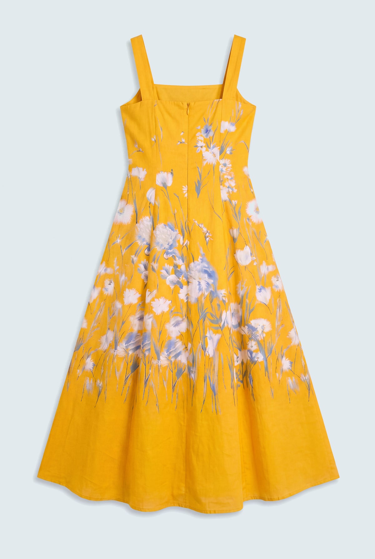 Yellow Floral Printed Square Neck Wide Strap Evening Dress - Hustle N Holla