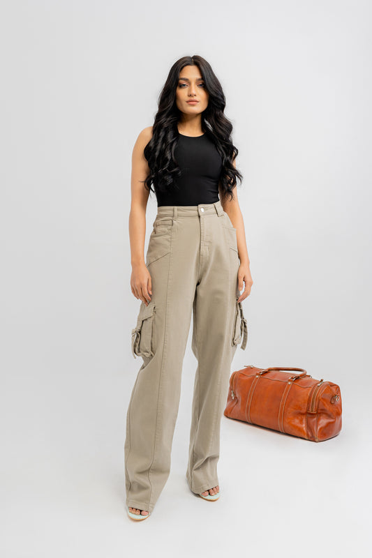 Khaki Green Cargo Minor Fault Jeans - Hustle N Holla