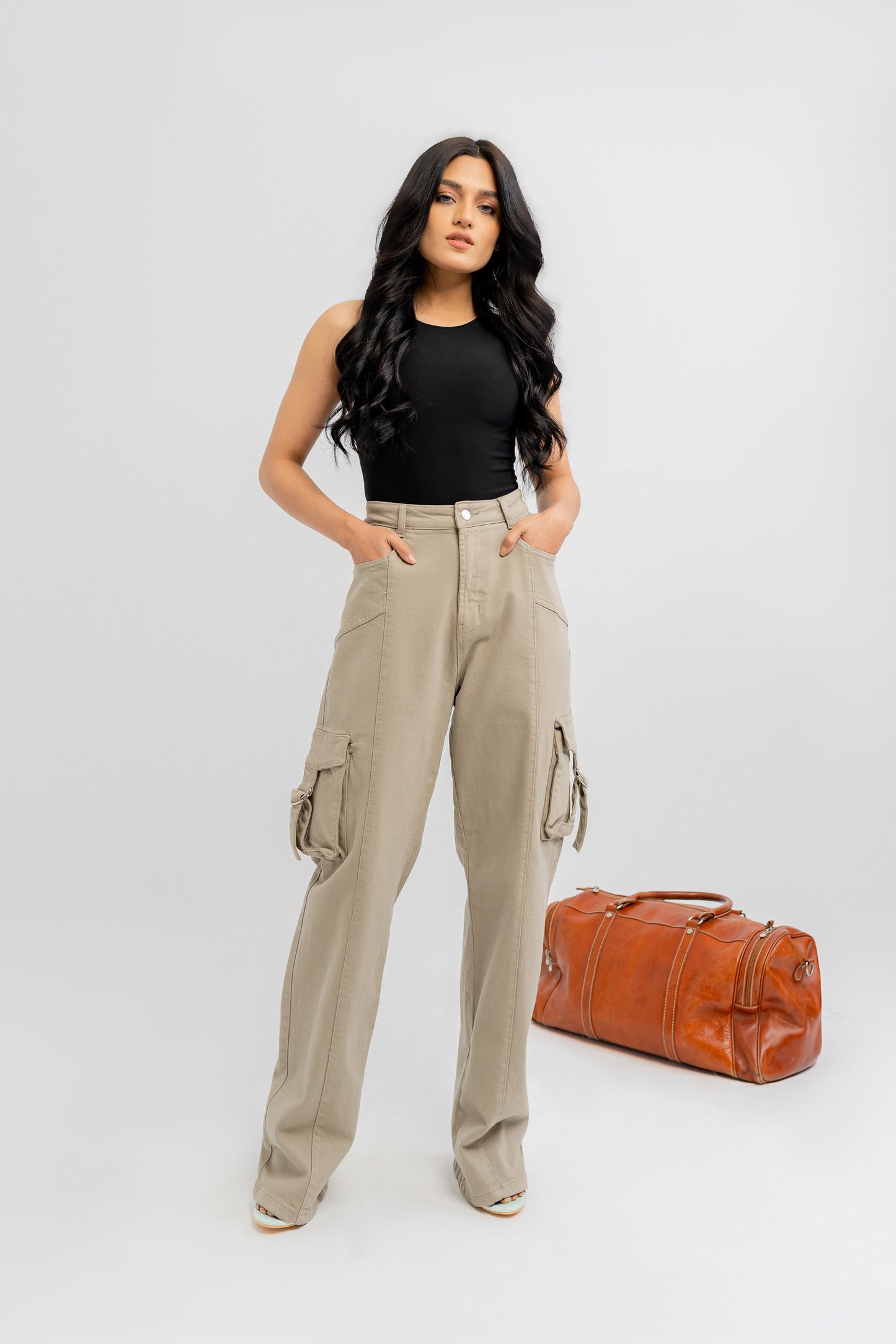 Khaki Green Cargo Minor Fault Jeans - Hustle N Holla