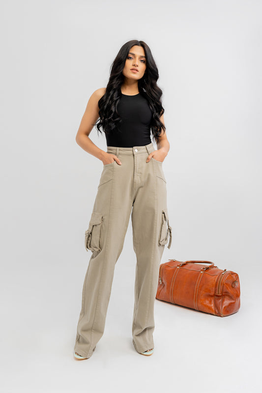 Khaki Green Cargo Minor Fault Jeans - Hustle N Holla