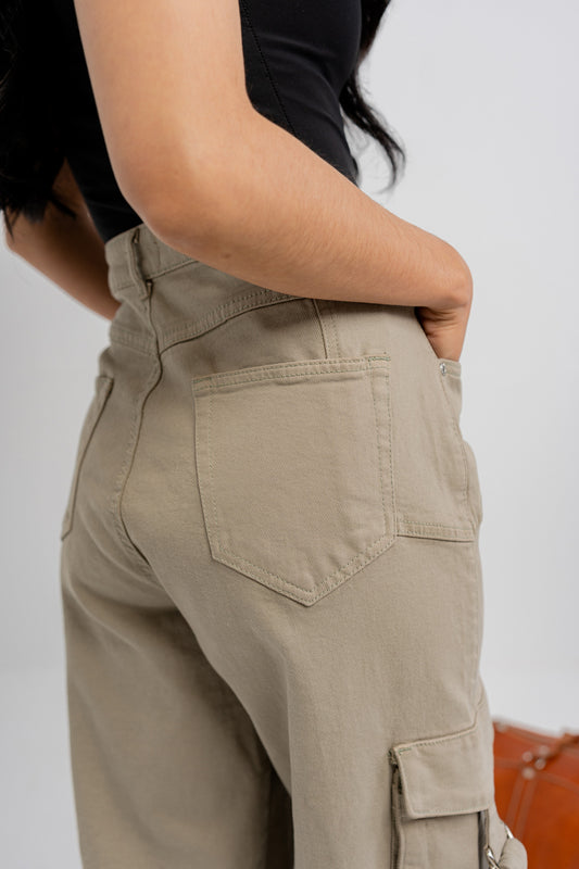 Khaki Green Cargo Minor Fault Jeans - Hustle N Holla
