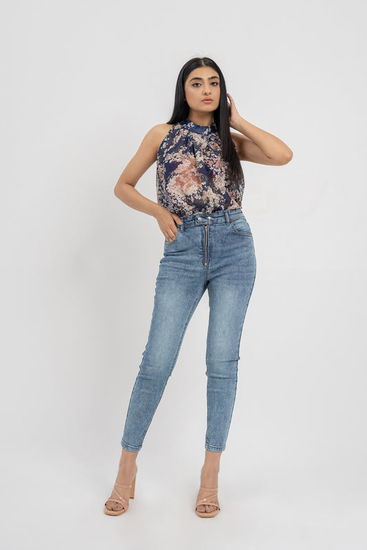 HNH Faded Blue Skinny Fit Minor Fault Jeans - Hustle N Holla
