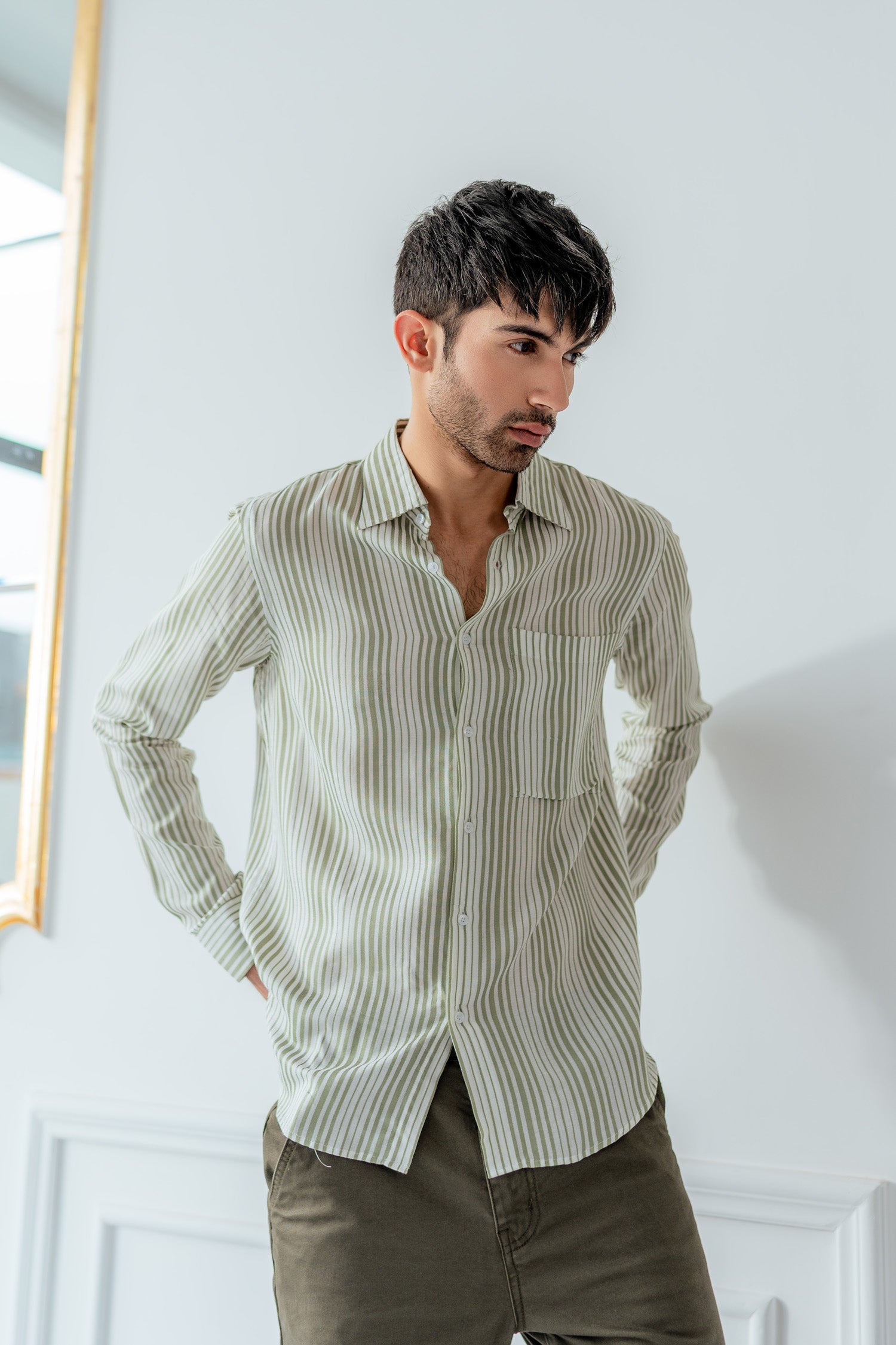 Green and White Stripe Shirt - Hustle N Holla