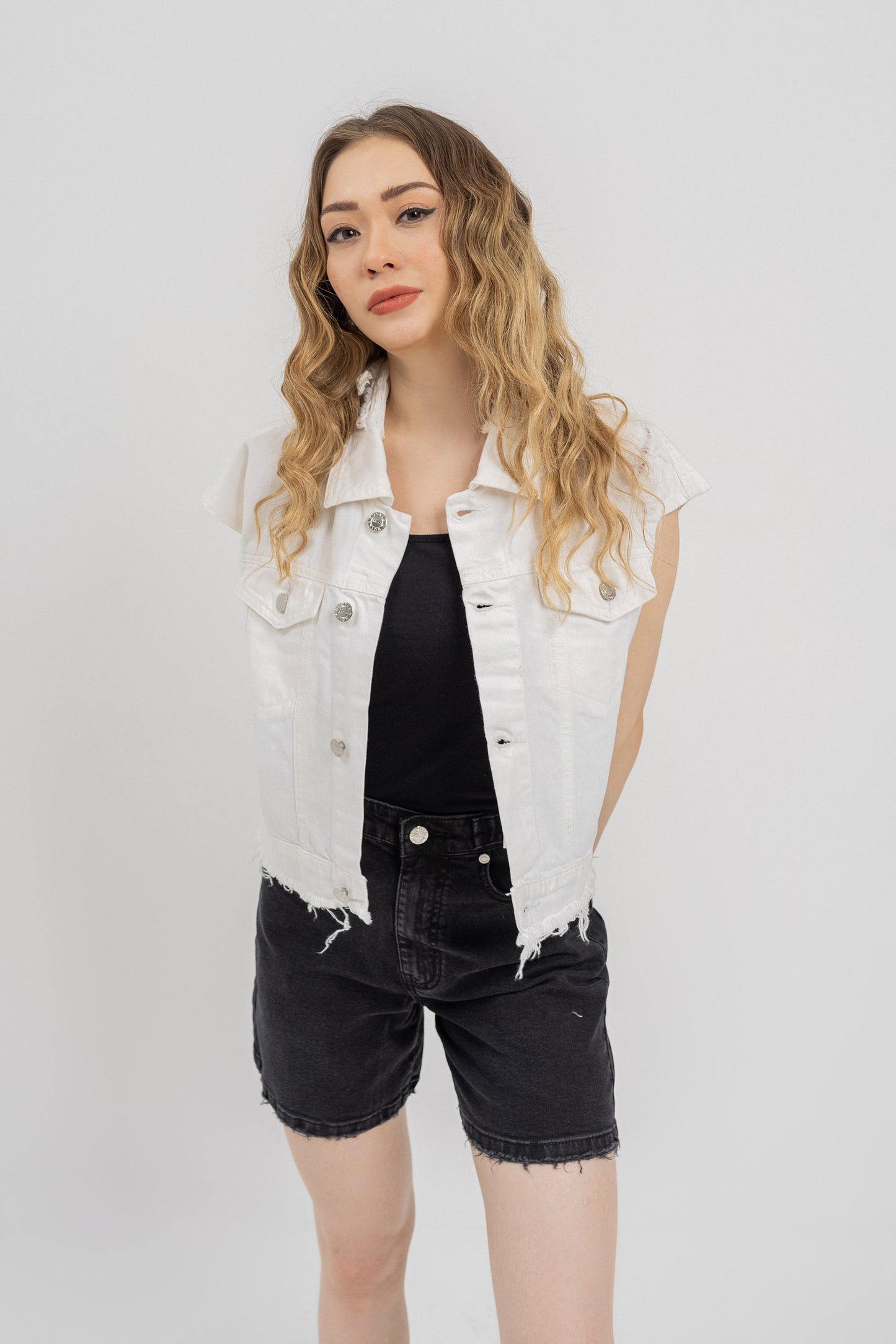 White Regular Fit Sleeveless Denim Jacket - Hustle N Holla