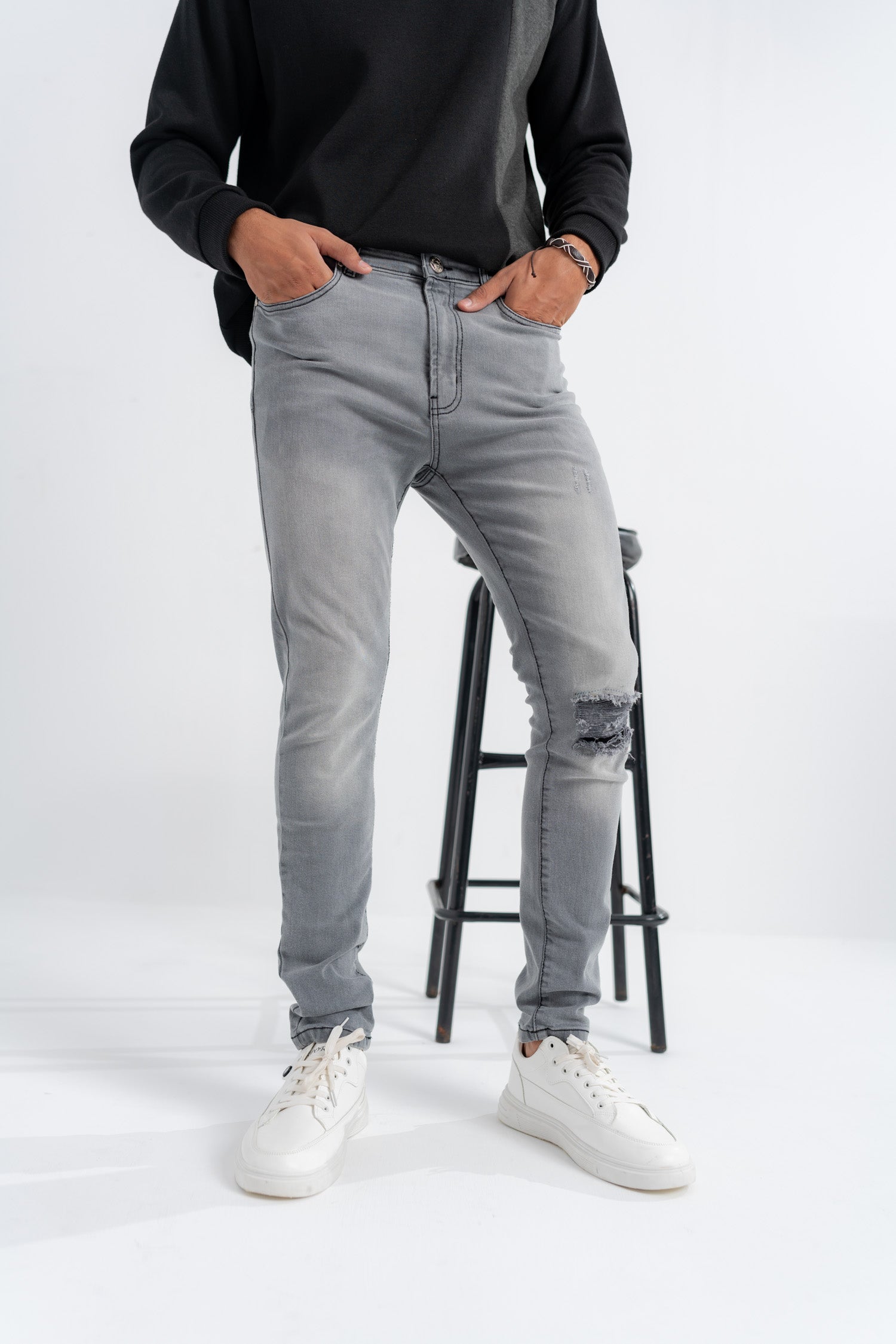 Grey Ripped Skinny Fit Jeans - Hustle N Holla