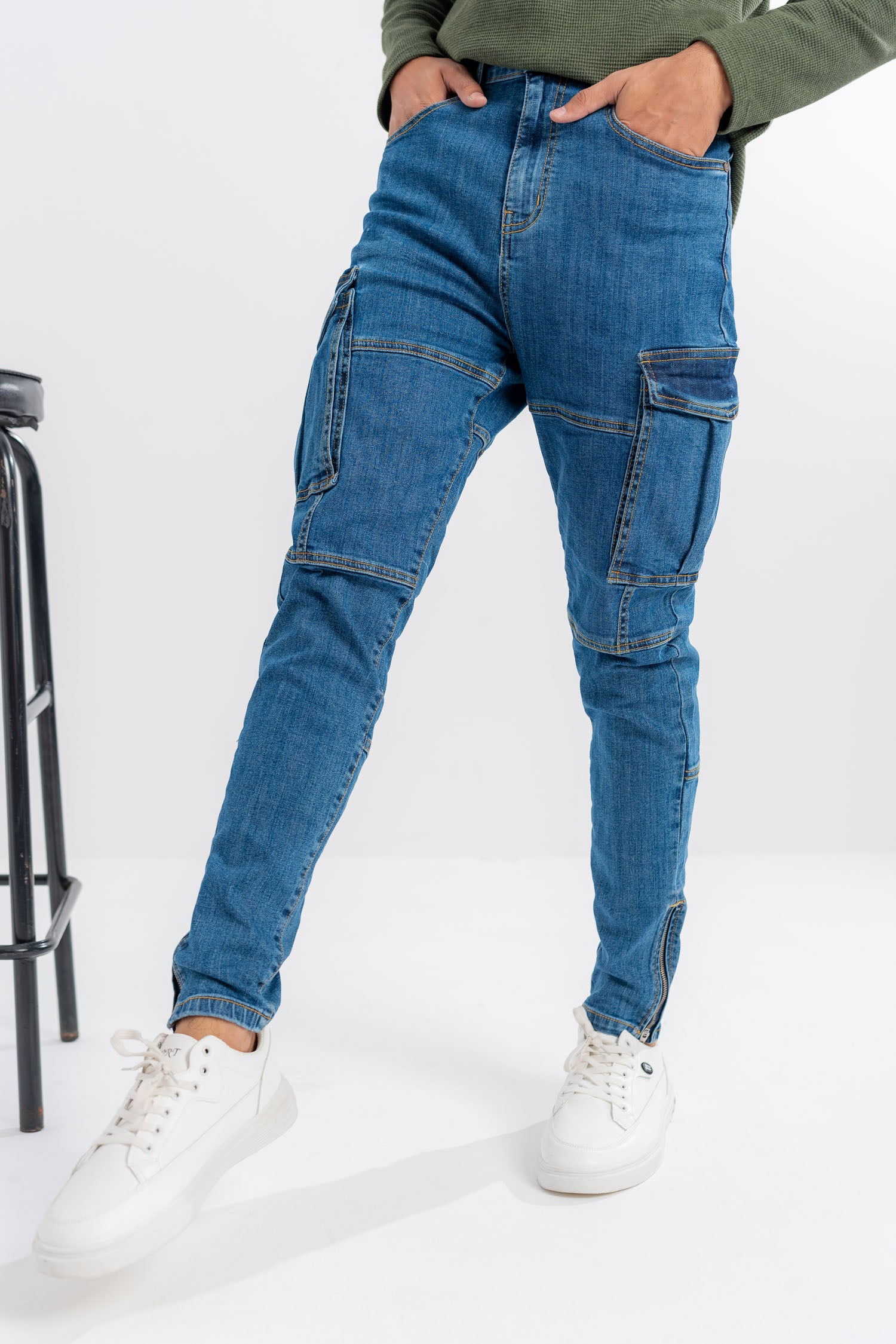 Blue Cargo Pocketed Jeans - Hustle N Holla