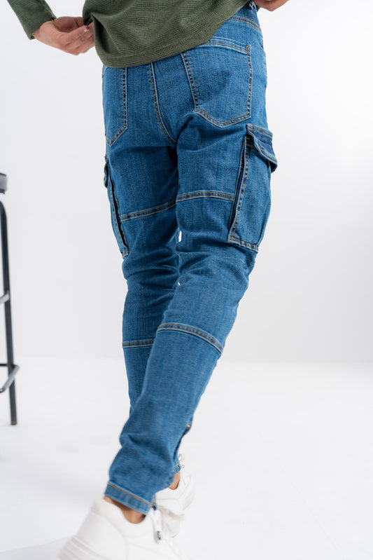 Blue Cargo Pocketed Jeans