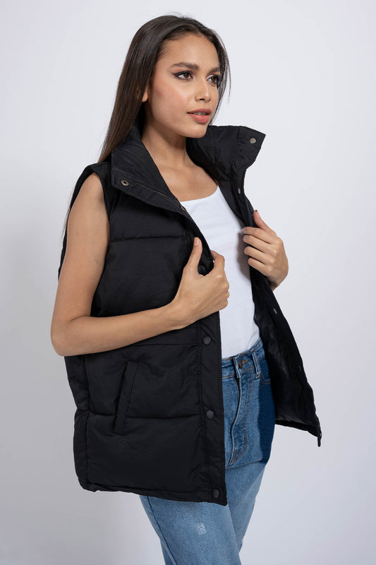 Black Sleeveless Quilted Jacket - Hustle N Holla