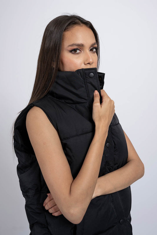 Black Sleeveless Quilted Jacket - Hustle N Holla