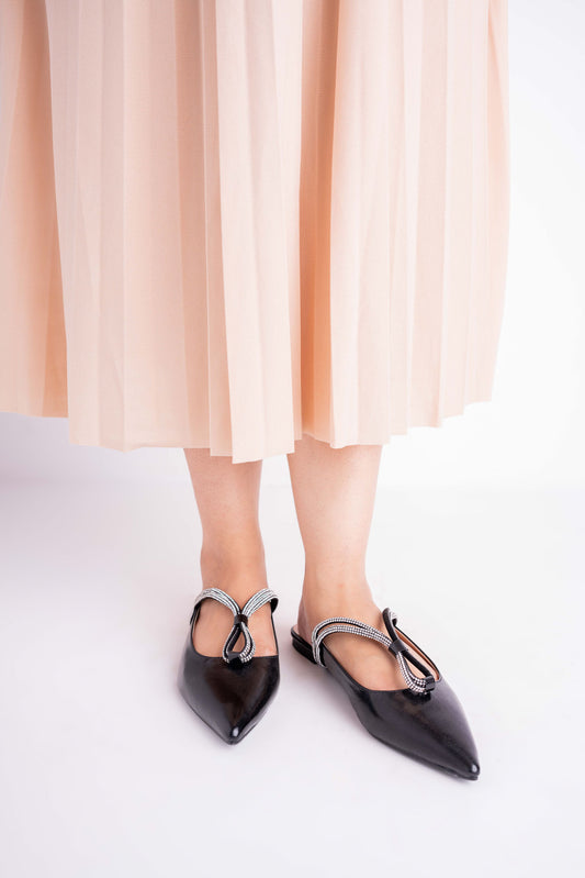 Rhinestone Black Flat Mules - Hustle N Holla