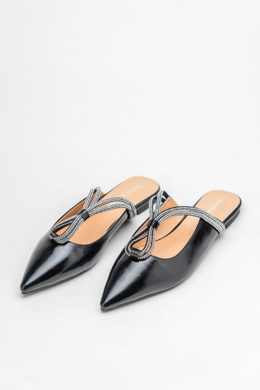 Rhinestone Black Flat Mules - Hustle N Holla
