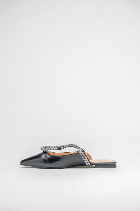 Rhinestone Black Flat Mules - Hustle N Holla