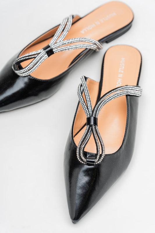 Rhinestone Black Flat Mules - Hustle N Holla