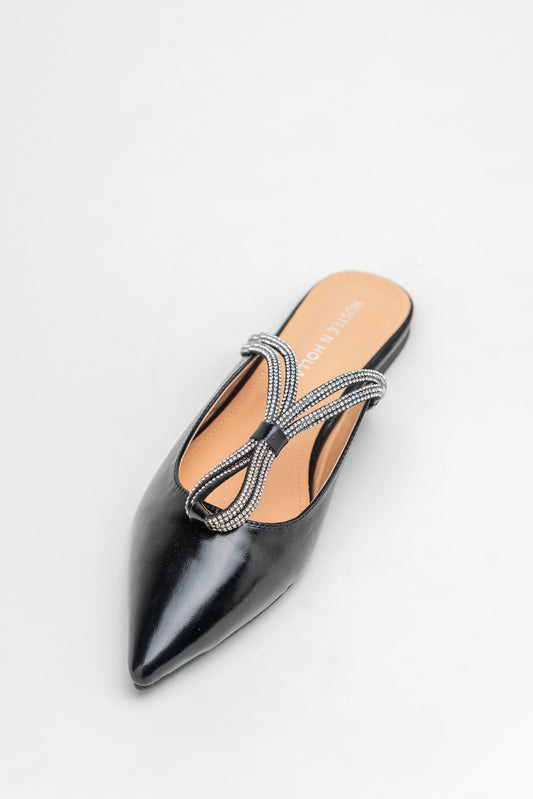 Rhinestone Black Flat Mules - Hustle N Holla