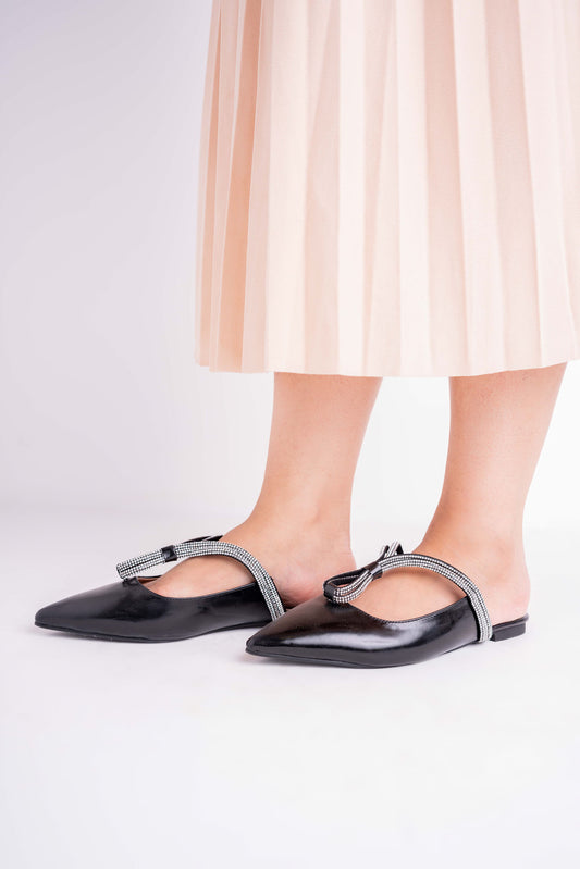 Rhinestone Black Flat Mules - Hustle N Holla