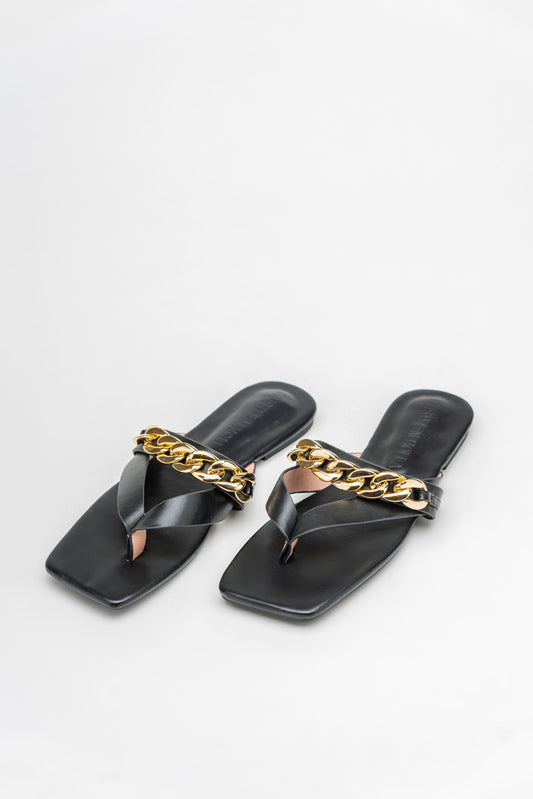 Black Classy Chain Detail Flats - Hustle N Holla