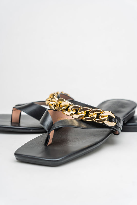 Black Classy Chain Detail Flats - Hustle N Holla