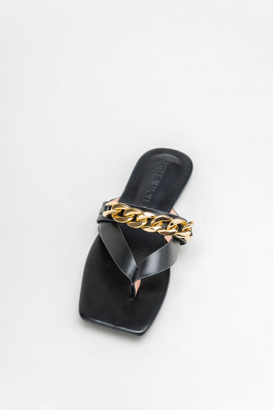 Black Classy Chain Detail Flats - Hustle N Holla